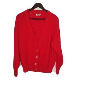 Vintage Brunny Sweater Cardigan Women's Red Made in USA Chunky Knit Retro